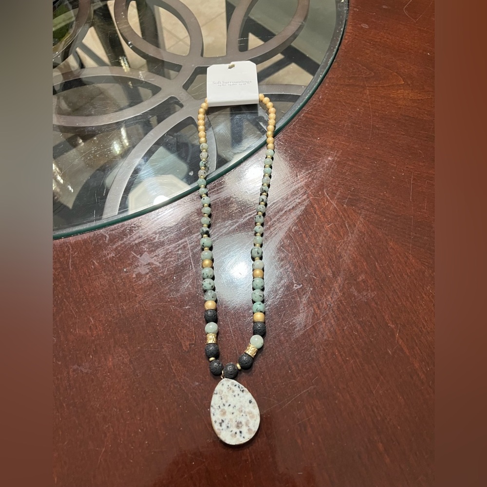 - Zengo aromatherapy necklace multicolor beads and oval stone pendant